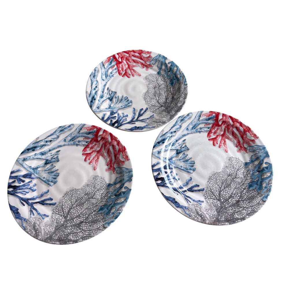 Pier 1 Imports Sea Adventure Coral Reef Ironstone Salad Plates Set of 3 Rare